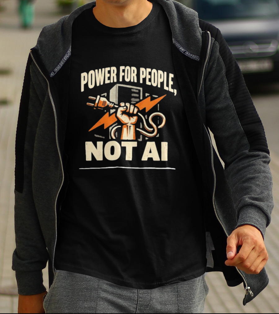 Power For People Not AI Fist Holding Electric Plug With Lightning Bolts T-Shirt