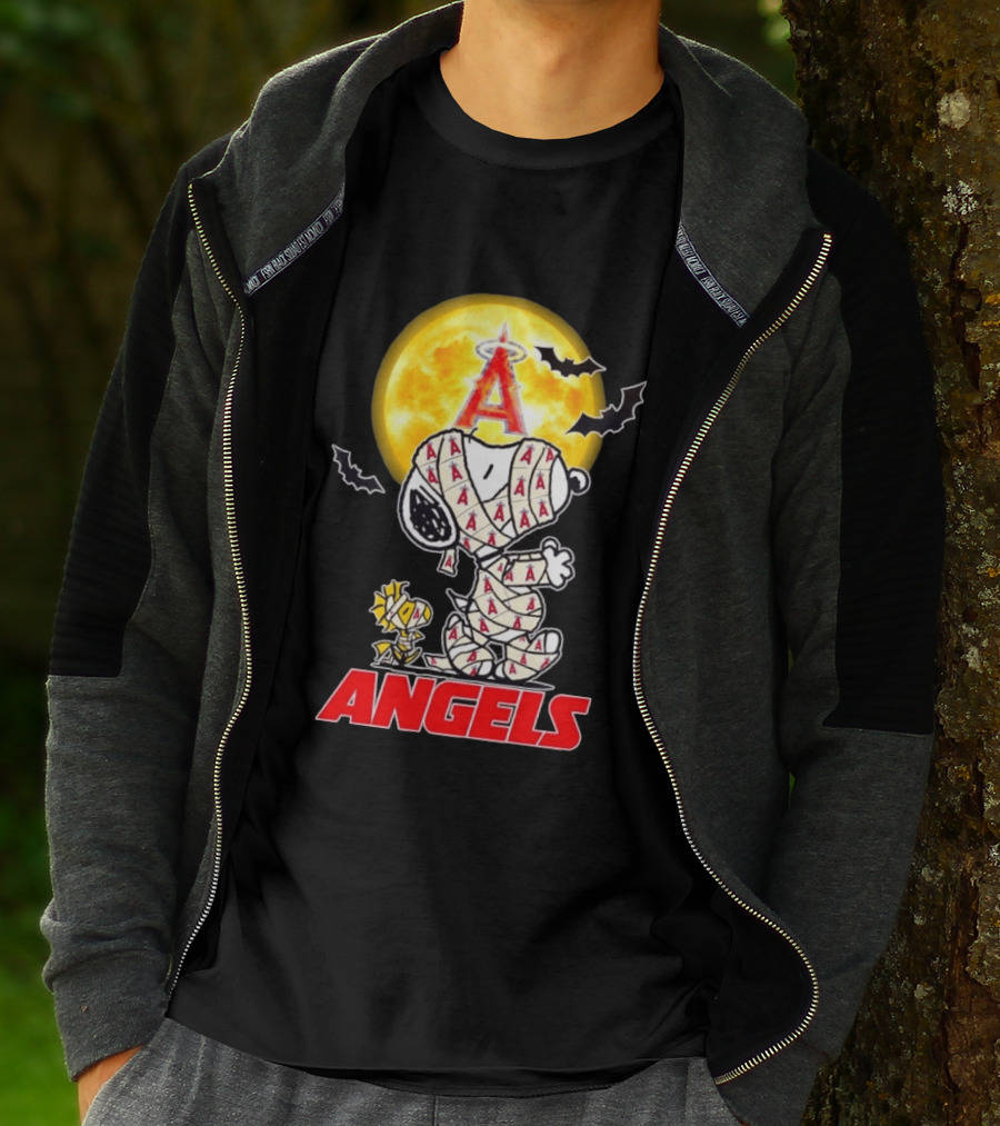 Snoopy Woodstock Mummy Halloween Los Angeles Angels Moon Bats T-Shirt