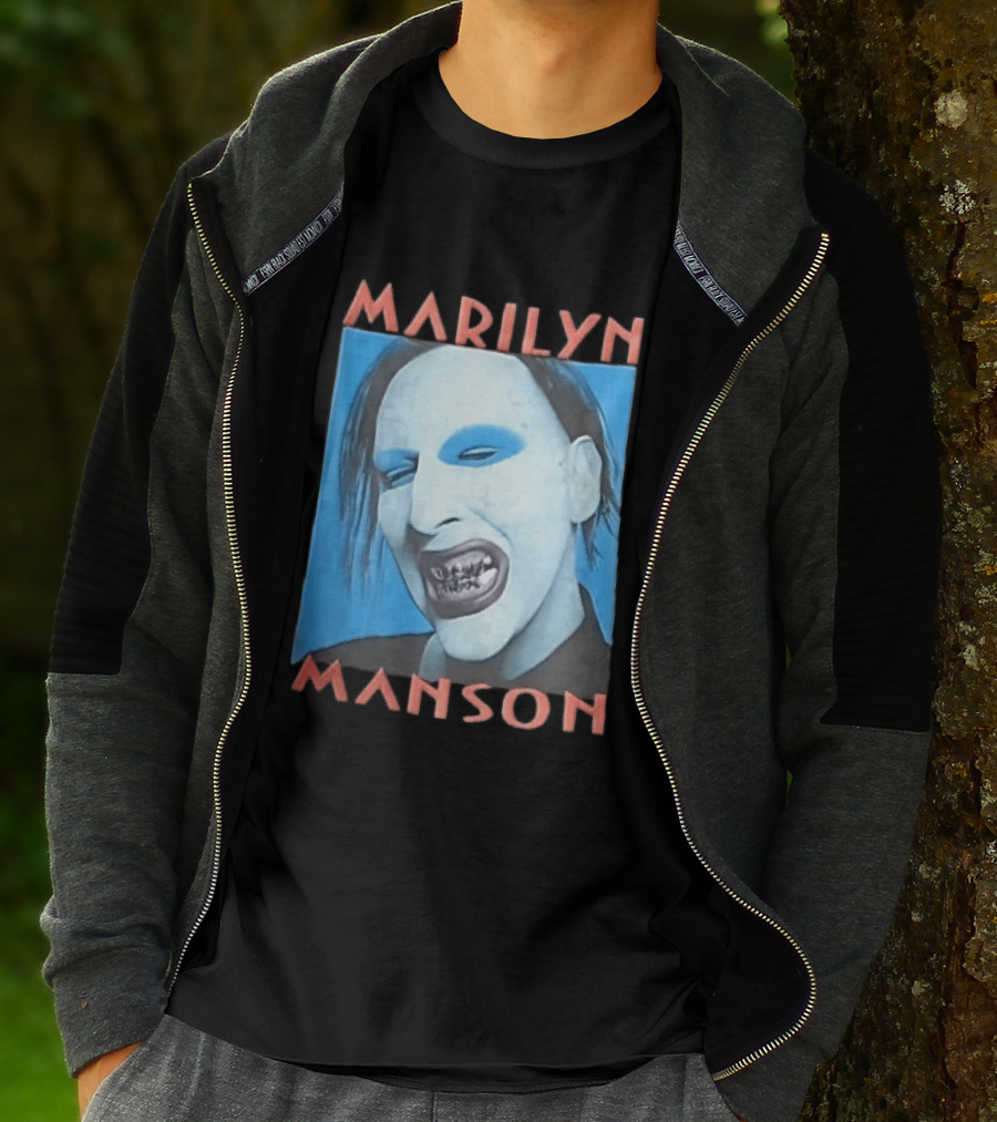 Marilyn Manson Blue Makeup Metallic Teeth Grimace T-Shirt