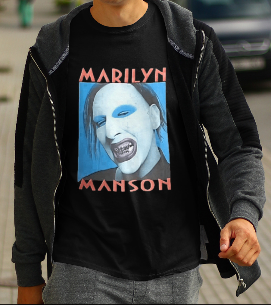 Marilyn Manson Blue Makeup Metallic Teeth Grimace T-Shirt