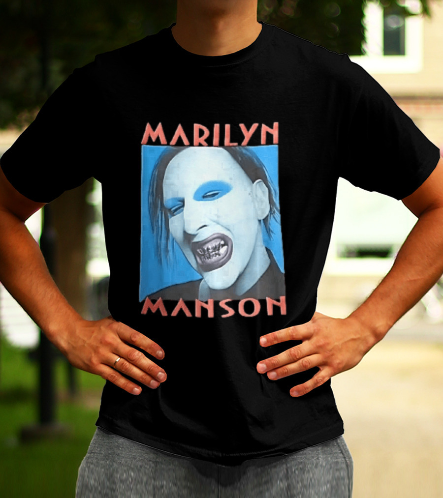 Marilyn Manson Blue Makeup Metallic Teeth Grimace T-Shirt