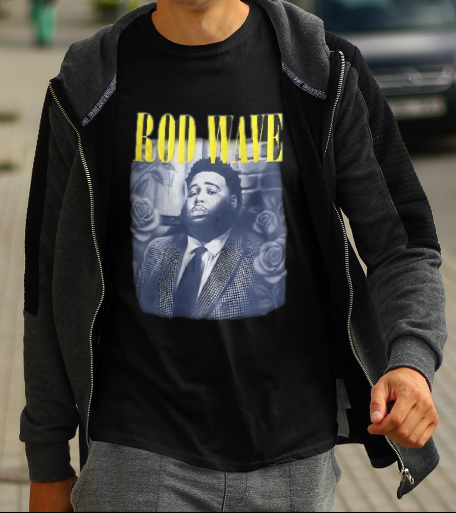 Rod Wave Yellow Bootleg Grayscale Suit Tie Roses Brick Wall T-Shirt