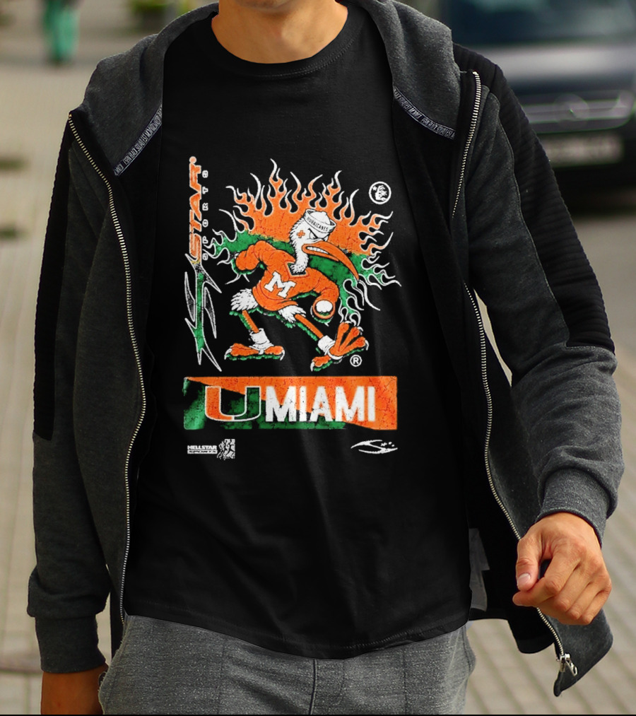Miami Hurricanes Football U Miami X Hellstar Sports Flame Duck T-Shirt