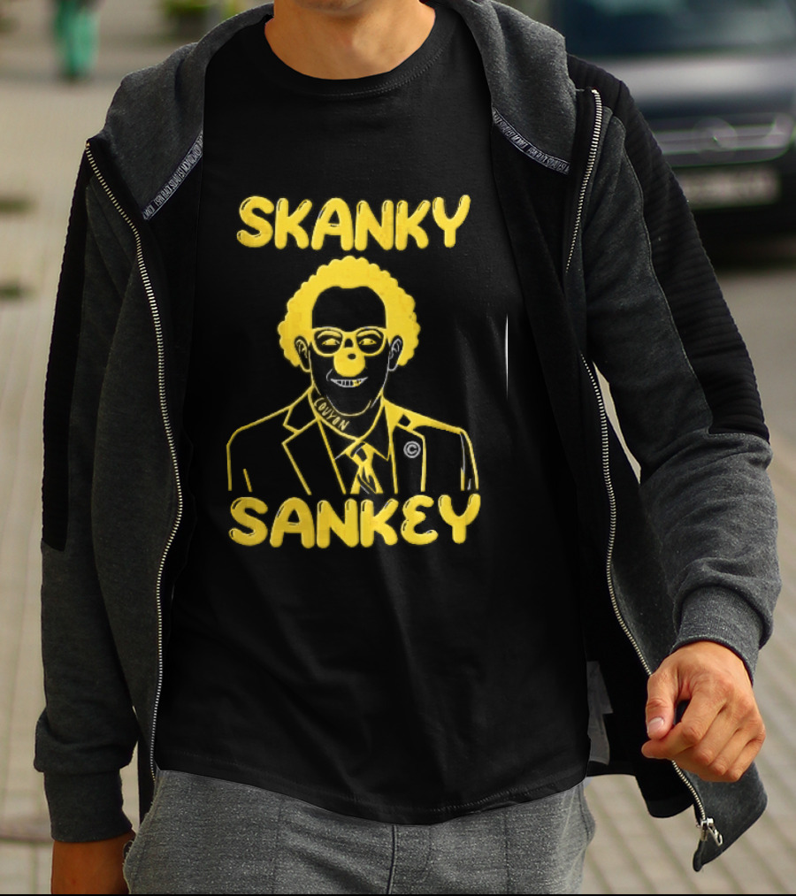 Skanky Sankey Couyon Clown Glasses Yellow Suit Caricature T-Shirt