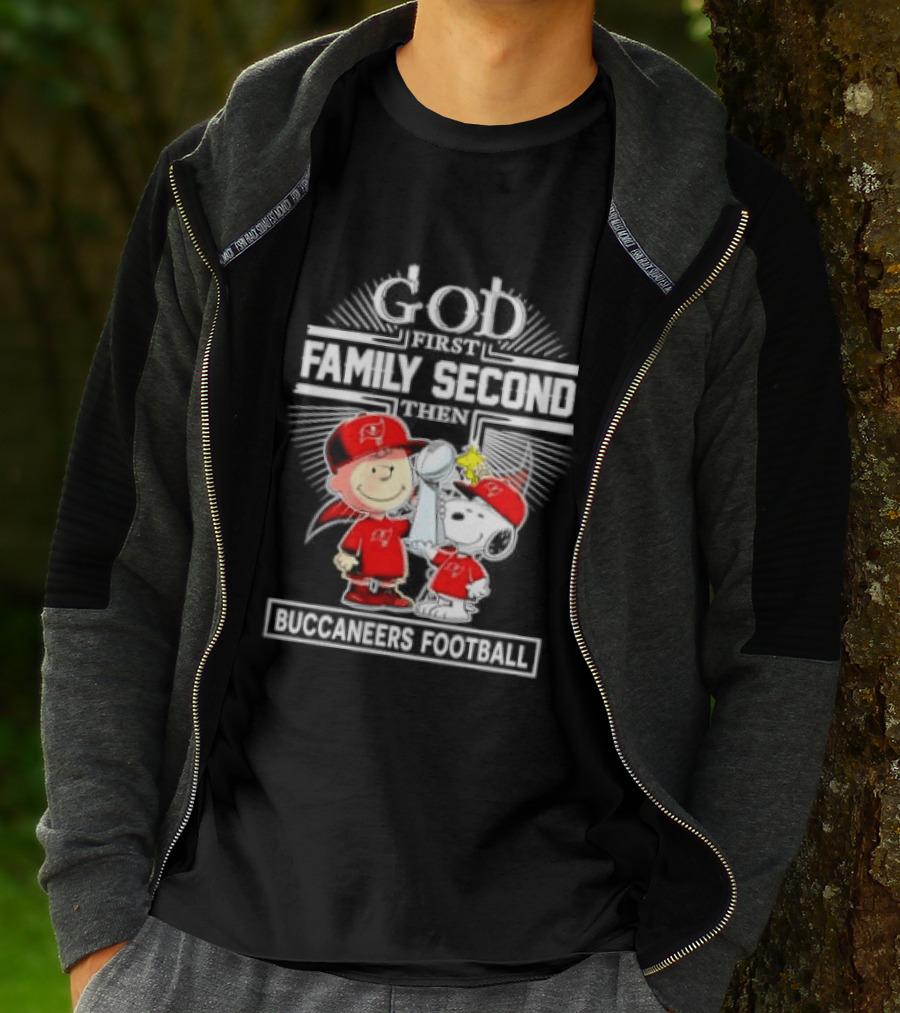 Snoopy God First Family Second Then Buccaneers Football Fan Gear T-Shirt