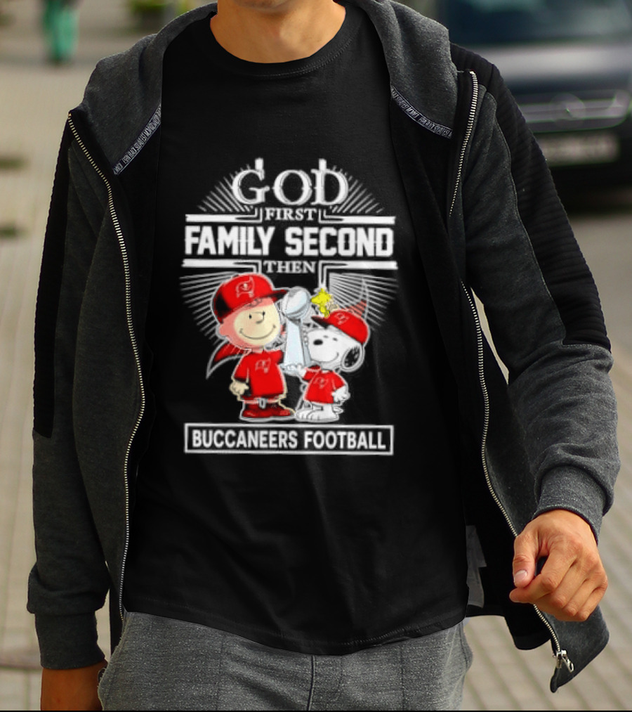 Snoopy God First Family Second Then Buccaneers Football Fan Gear T-Shirt