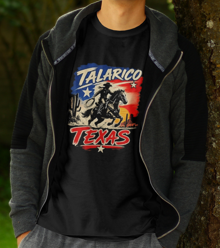 Talarico Texas Cowboy Riding Silhouette With Lone Star And Cactus T-Shirt