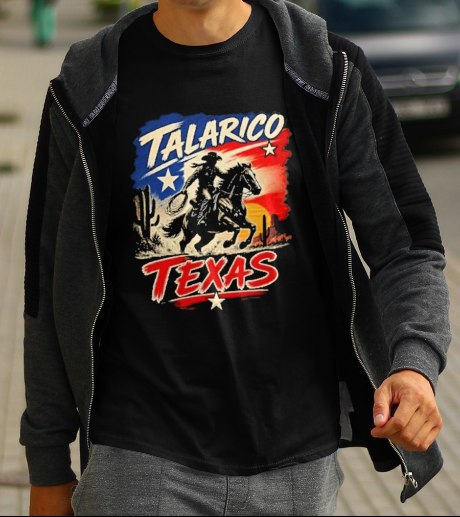 Talarico Texas Cowboy Riding Silhouette With Lone Star And Cactus T-Shirt