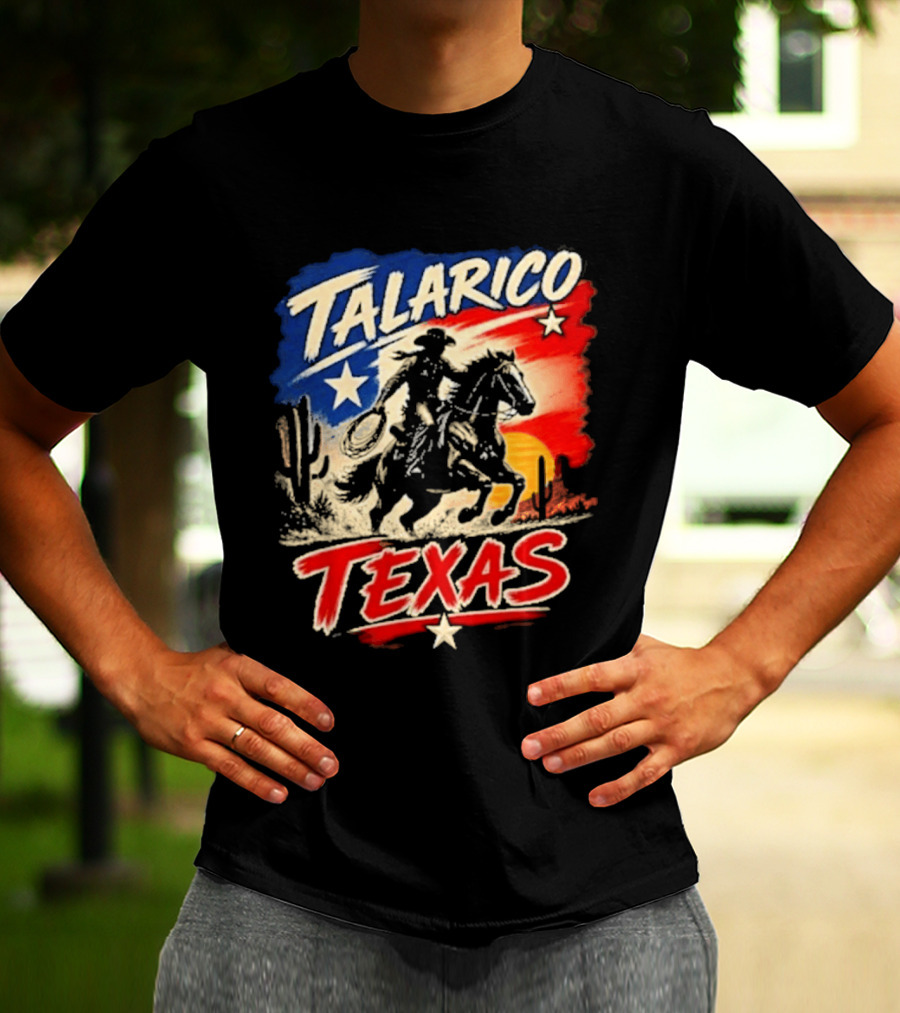 Talarico Texas Cowboy Riding Silhouette With Lone Star And Cactus T-Shirt