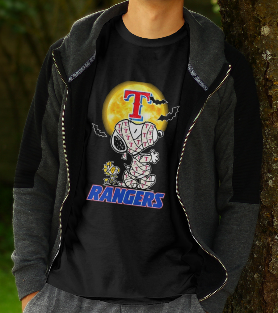 Texas Rangers Snoopy Woodstock Mummy Halloween Collaboration T-Shirt