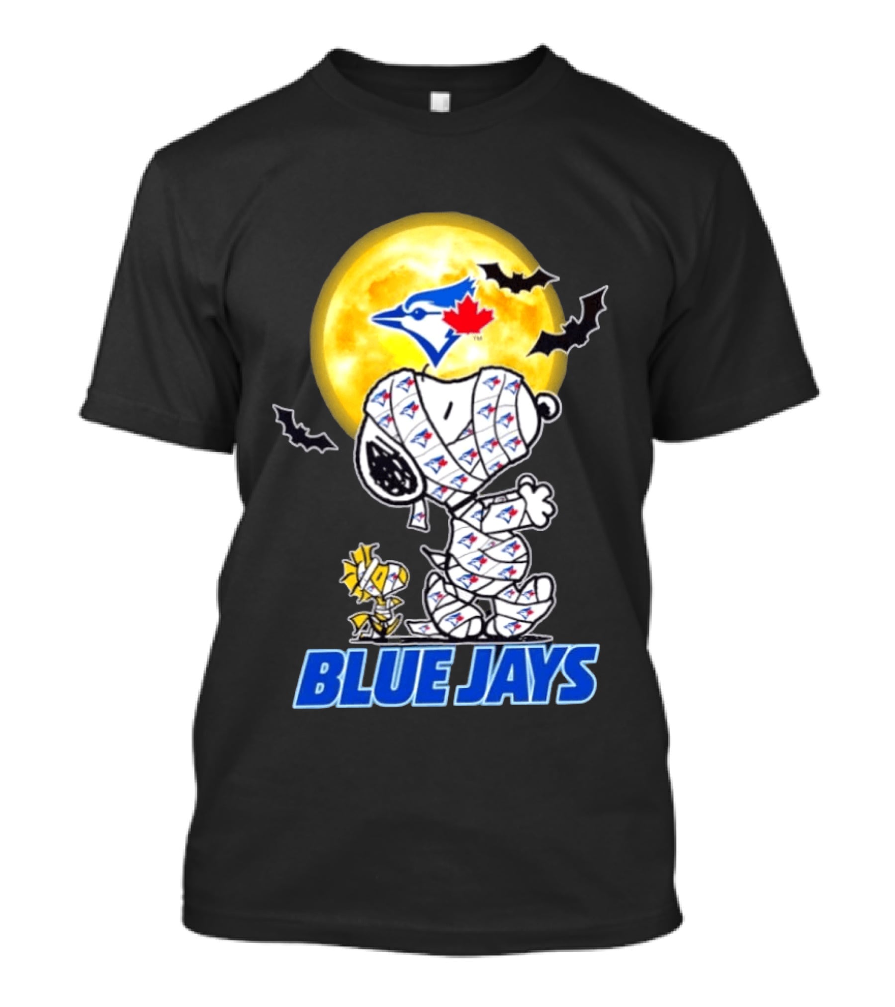 Toronto Blue Jays Halloween Snoopy Woodstock Mummy Cosplay Full Moon Bats T-Shirt