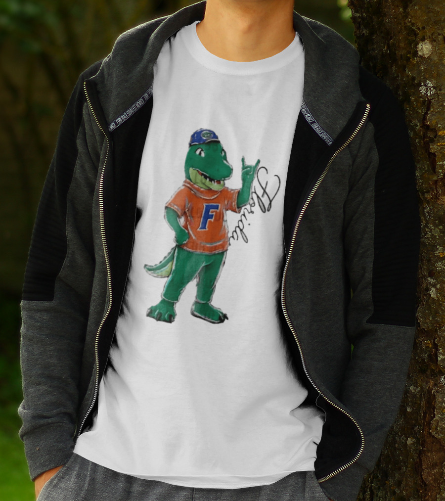 Florida Gators NCAA Albert Mascot Cartoon Alligator Raising Hand T-Shirt