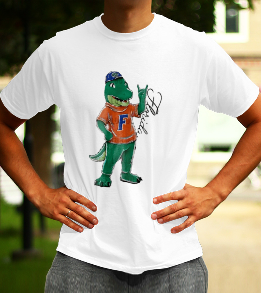 Florida Gators NCAA Albert Mascot Cartoon Alligator Raising Hand T-Shirt