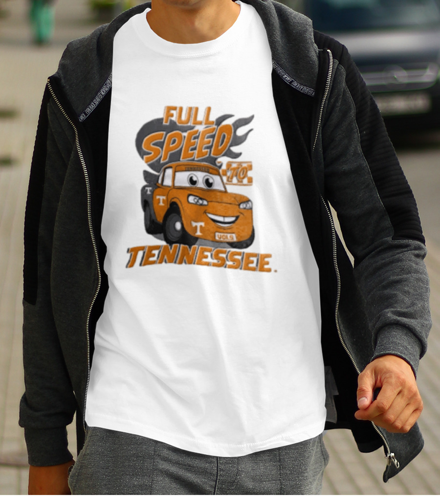 Full Speed Tennessee Vols Truck Cartoon With Flames And Number Plate T-Shirt