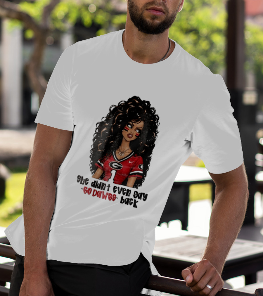 Georgia Bulldogs She Didn't Even Say Go Dawgs Cartoon Woman Curly Hair Red Jersey 706 T-Shirt