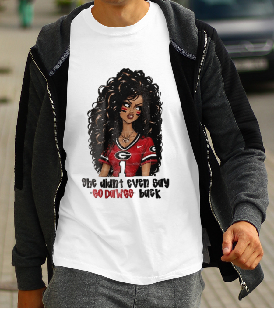 Georgia Bulldogs She Didn't Even Say Go Dawgs Cartoon Woman Curly Hair Red Jersey 706 T-Shirt