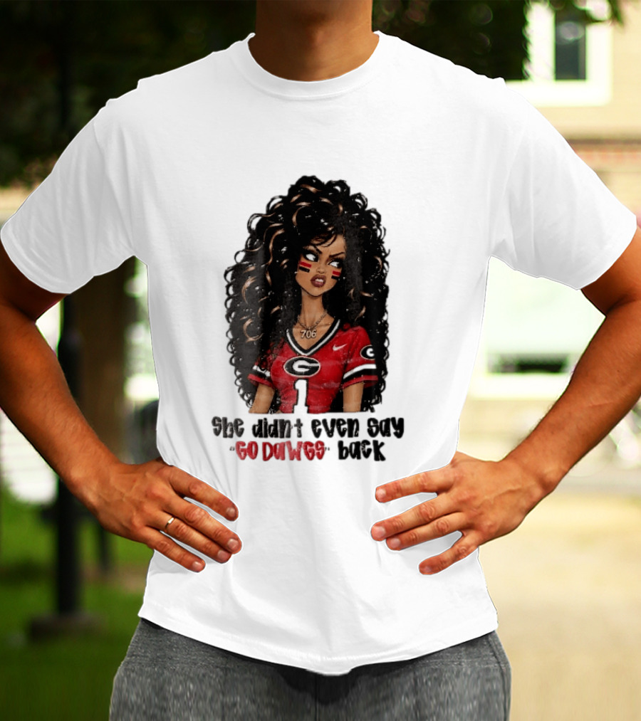 Georgia Bulldogs She Didn't Even Say Go Dawgs Cartoon Woman Curly Hair Red Jersey 706 T-Shirt