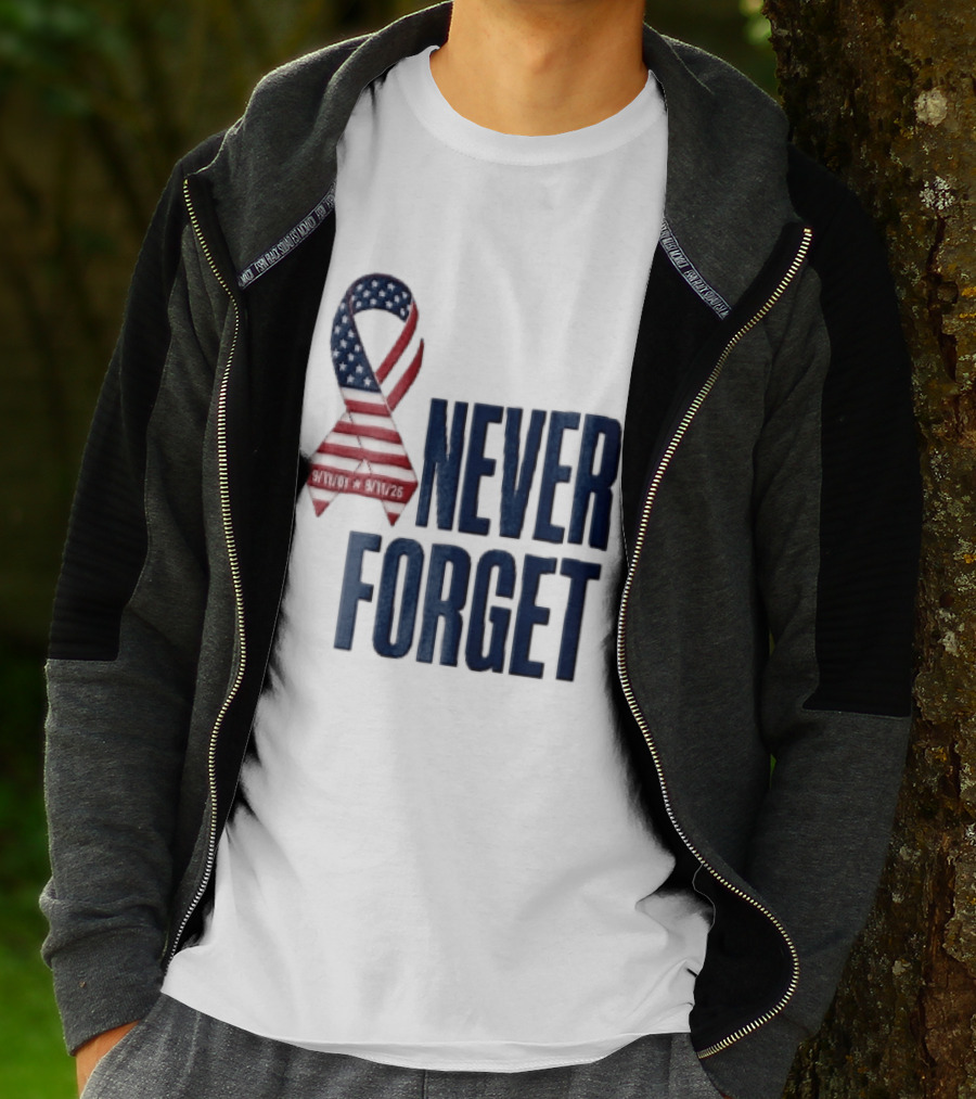 Never Forget 9/11 American Flag Awareness Ribbon T-Shirt
