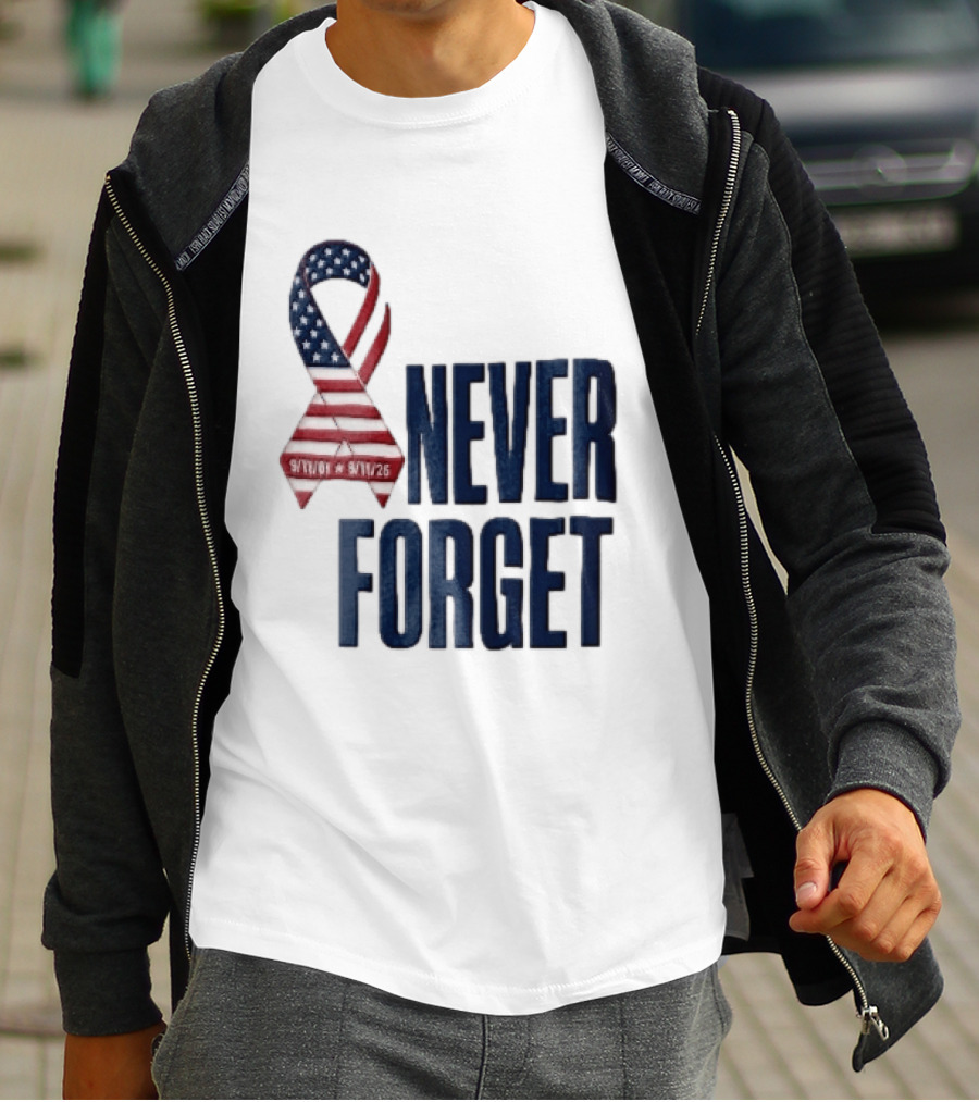 Never Forget 9/11 American Flag Awareness Ribbon T-Shirt