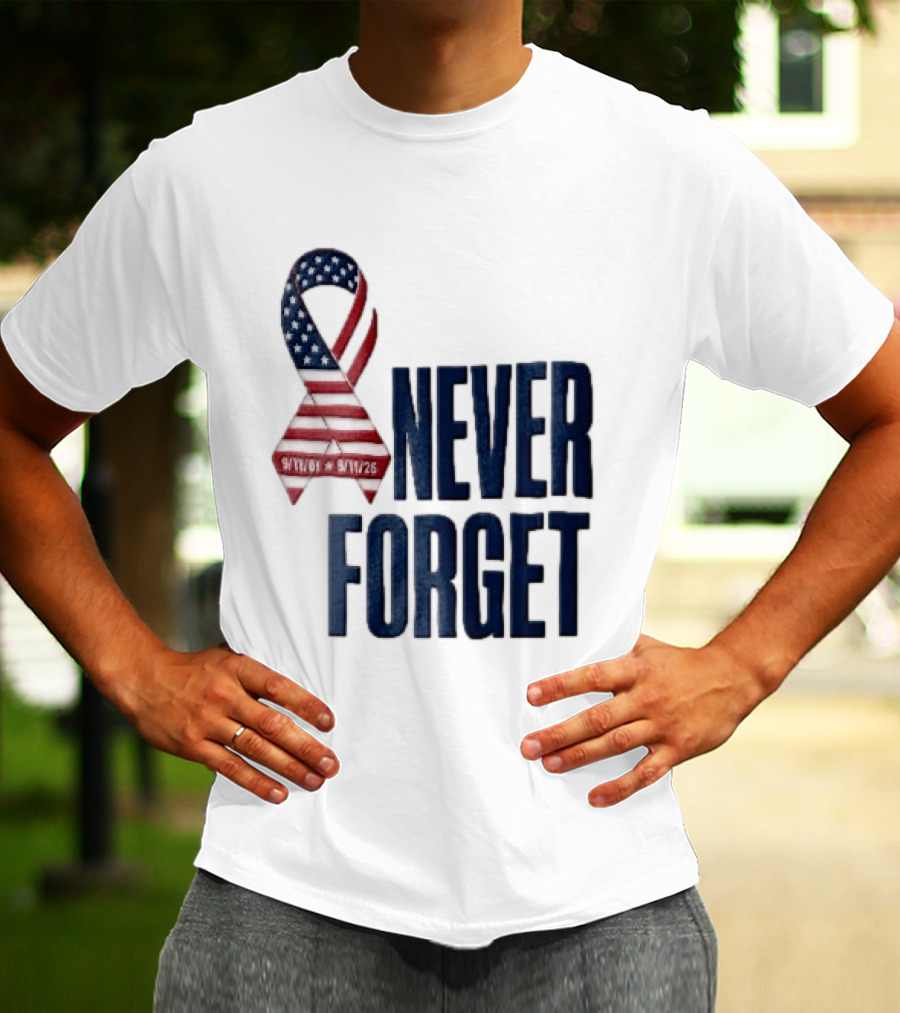 Never Forget 9/11 American Flag Awareness Ribbon T-Shirt