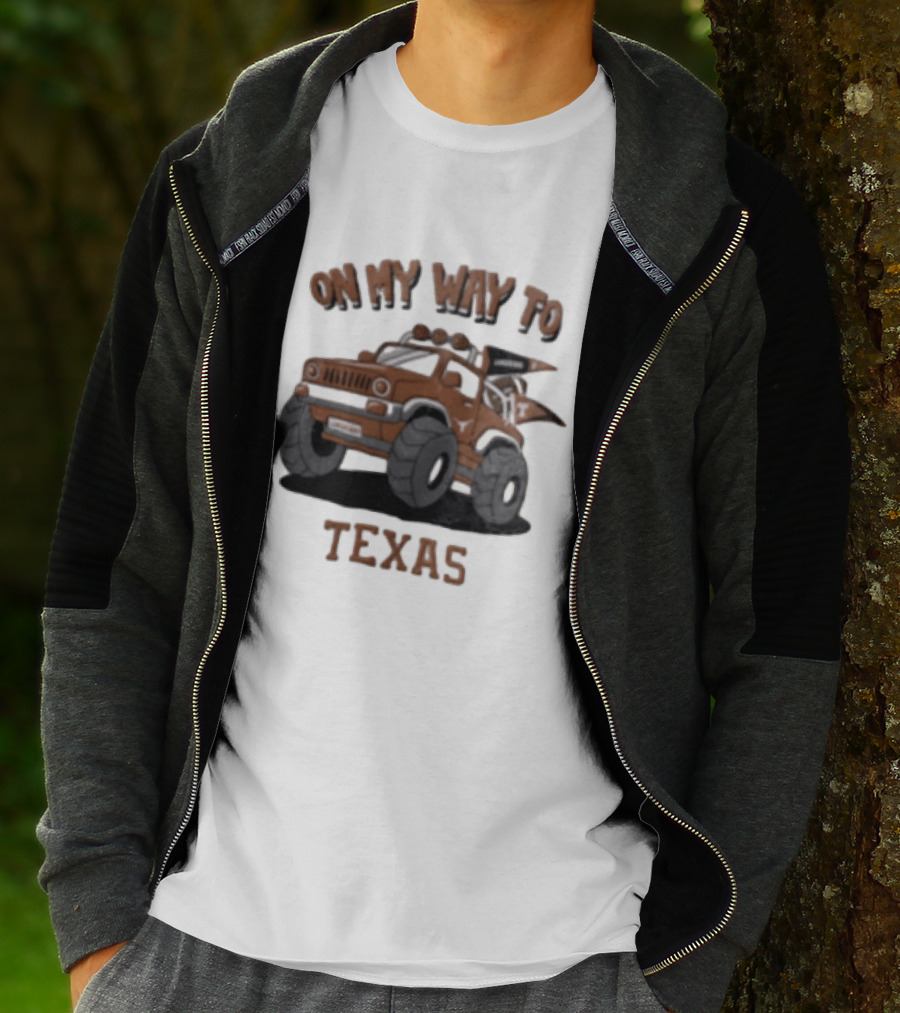 On My Way To Texas Monster Truck Longhorns T-Shirt