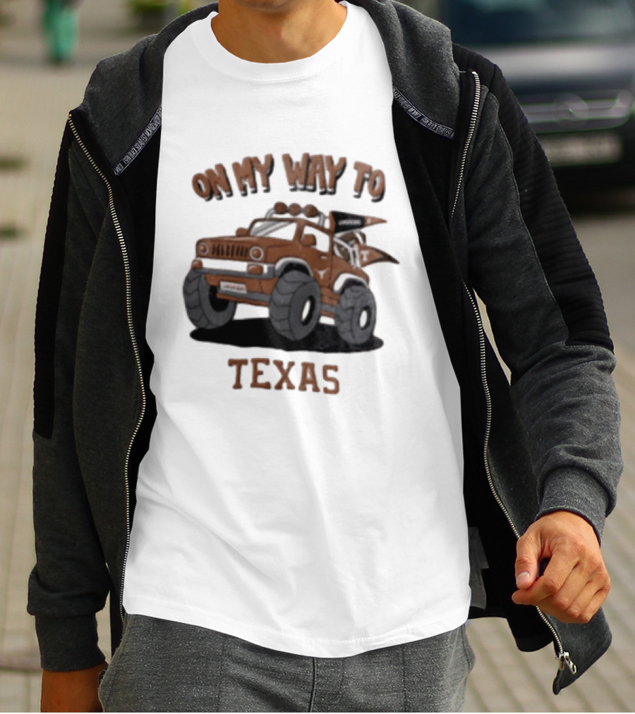 On My Way To Texas Monster Truck Longhorns T-Shirt