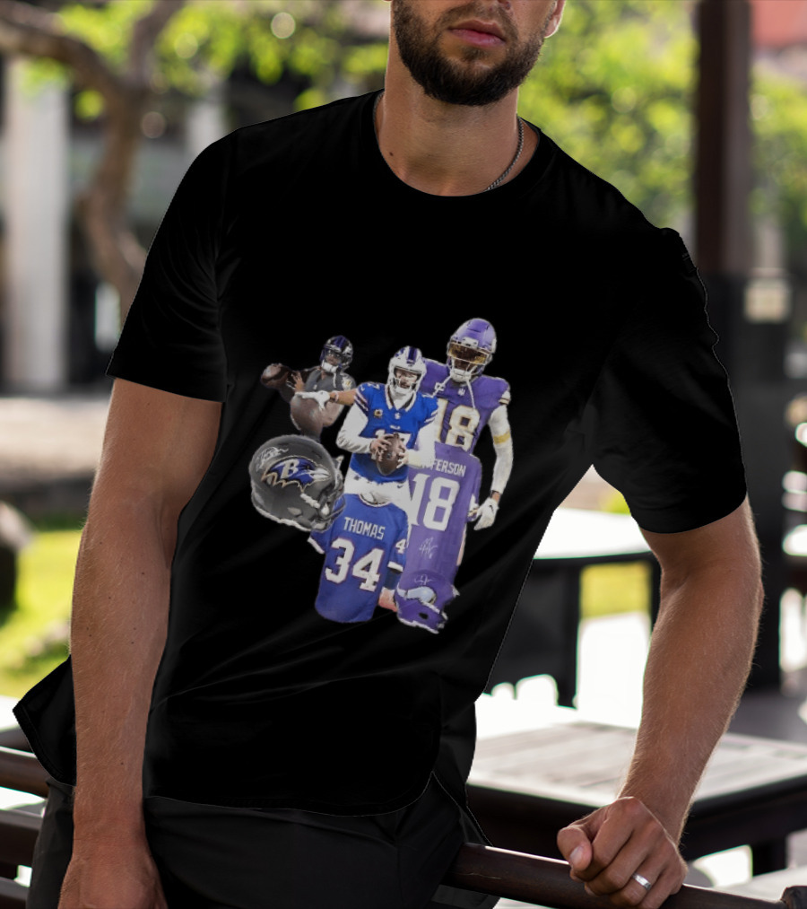 Baltimore Ravens Helmets Buffalo Bills Minnesota Vikings Thomas Jefferson Players Jerseys T-Shirt