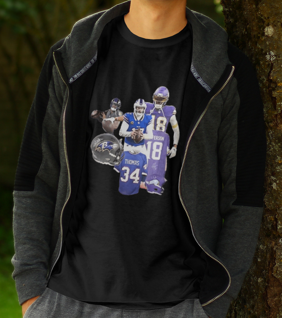 Baltimore Ravens Helmets Buffalo Bills Minnesota Vikings Thomas Jefferson Players Jerseys T-Shirt