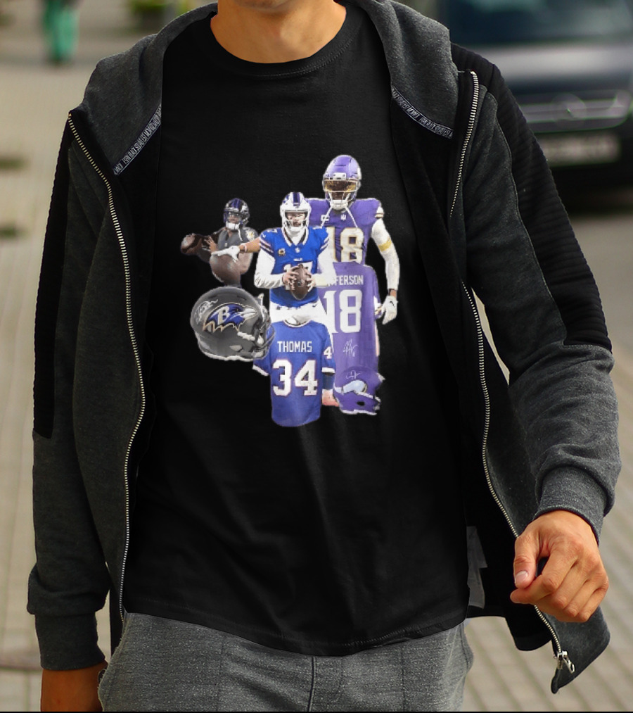 Baltimore Ravens Helmets Buffalo Bills Minnesota Vikings Thomas Jefferson Players Jerseys T-Shirt
