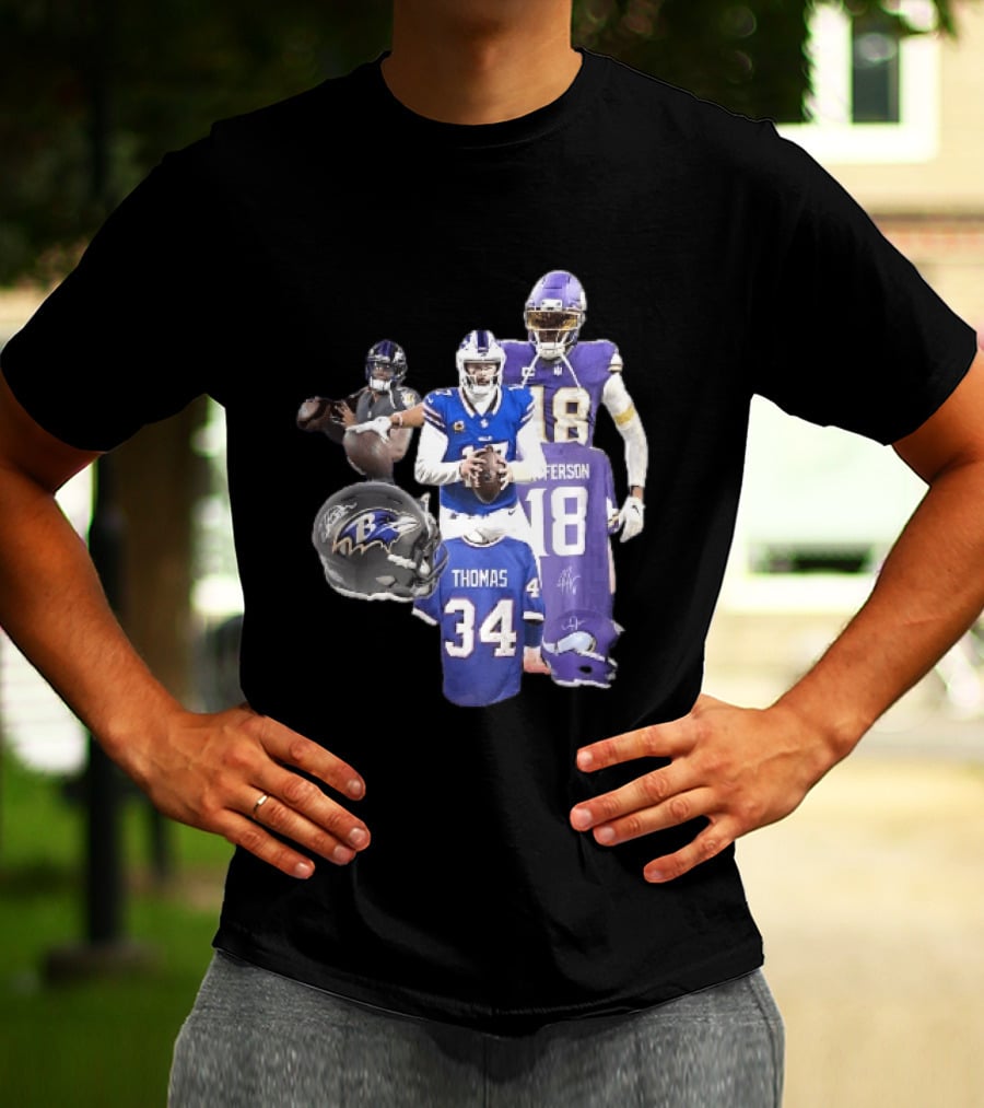 Baltimore Ravens Helmets Buffalo Bills Minnesota Vikings Thomas Jefferson Players Jerseys T-Shirt