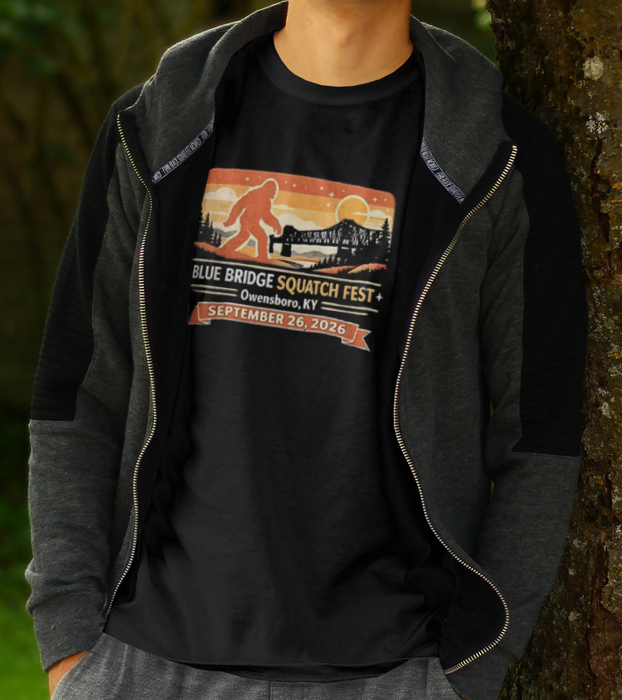 Blue Bridge Squatch Fest Owensboro KY Sasquatch River Sunset September 26 2026 T-Shirt