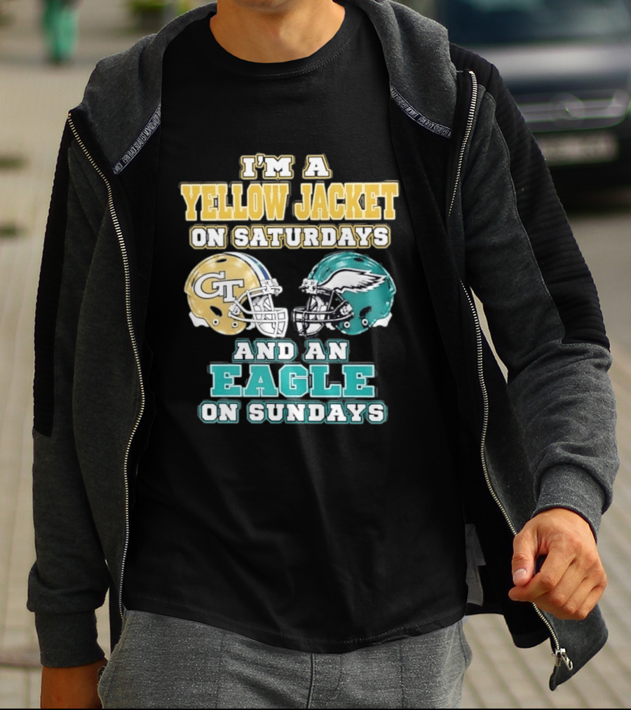 I'm A Yellow Jacket On Saturdays And An Eagle On Sundays GT Football Helmets T-Shirt