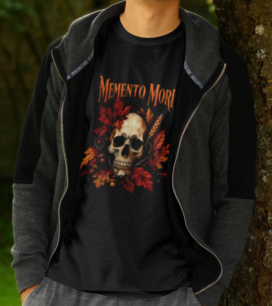 Memento Mori Skull Autumn Leaves T-Shirt