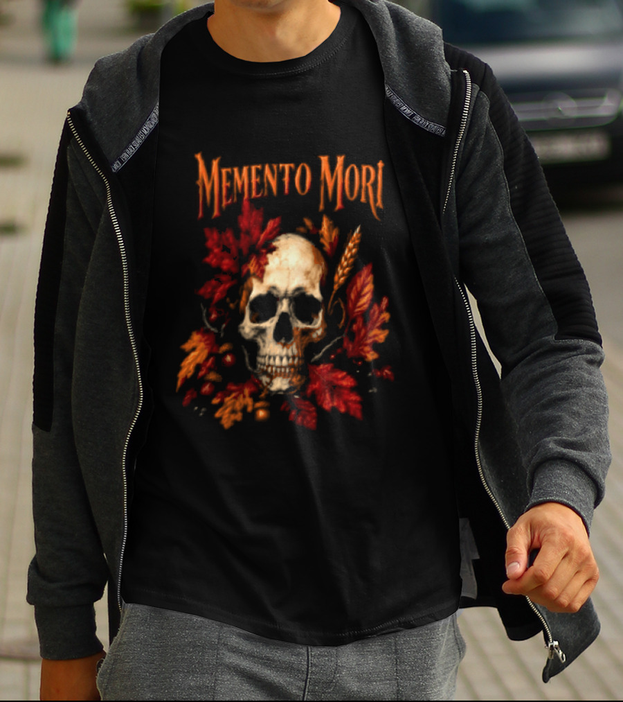 Memento Mori Skull Autumn Leaves T-Shirt