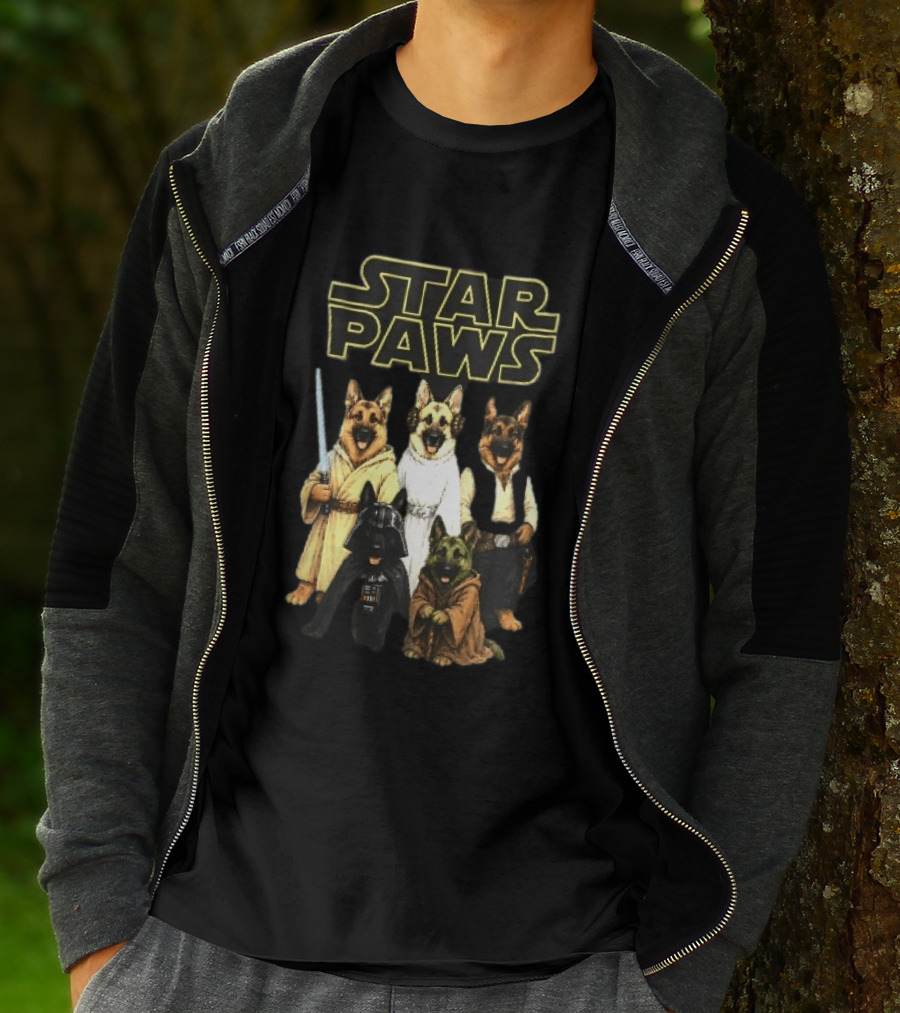 Star Paws German Shepherd Dogs In Space Costumes With Lightsaber T-Shirt