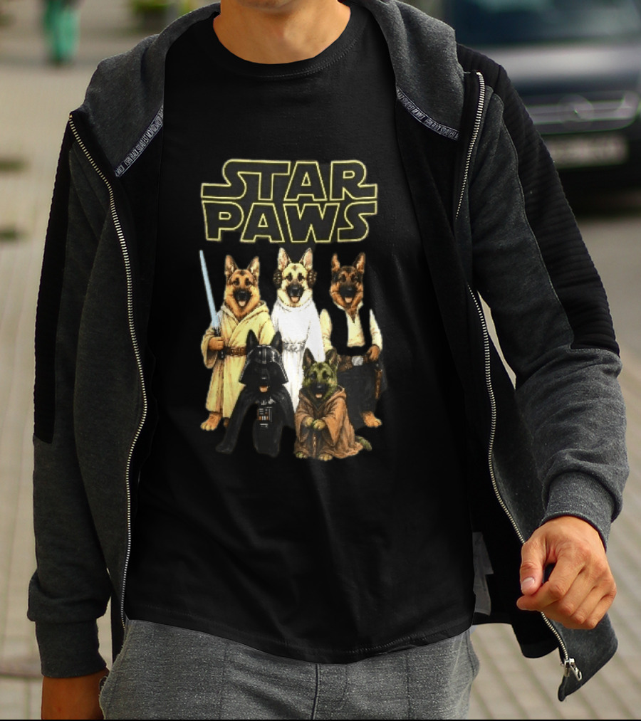 Star Paws German Shepherd Dogs In Space Costumes With Lightsaber T-Shirt