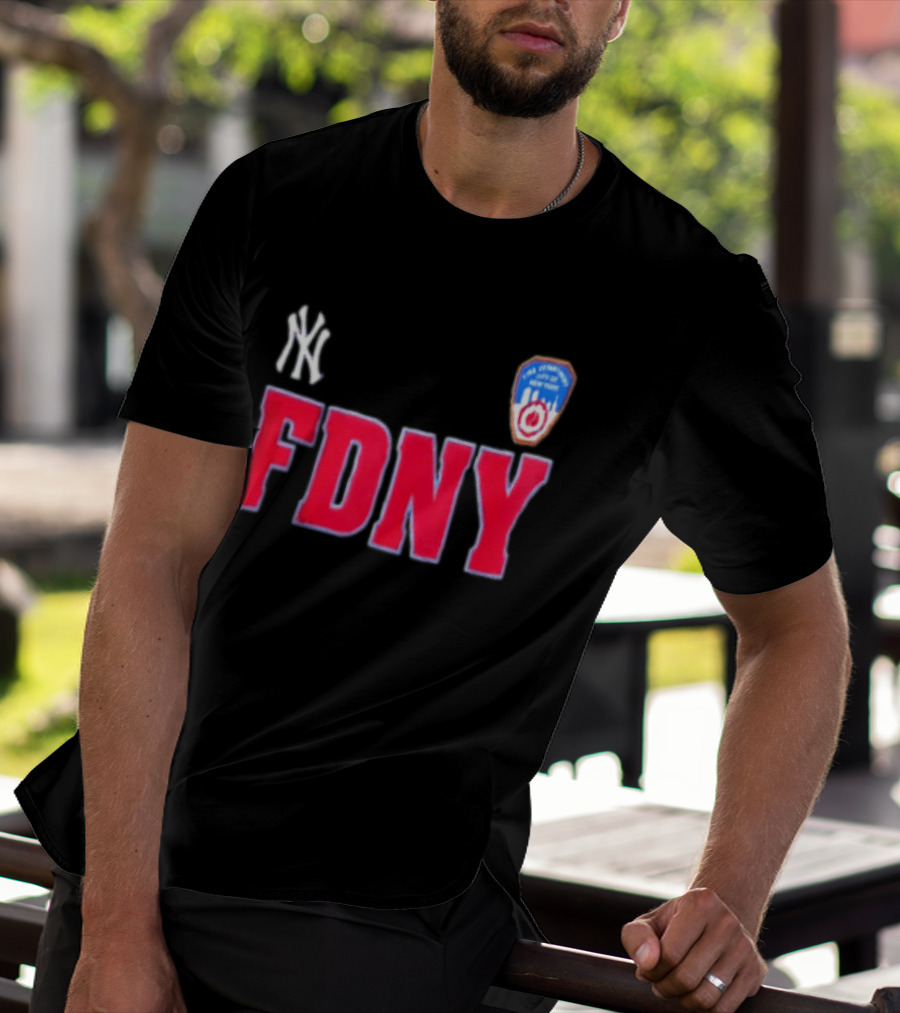 New York Yankees FDNY Collaboration With FDNY Patch And Yankees T-Shirt