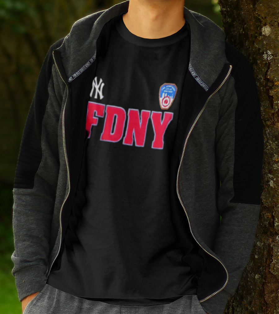 New York Yankees FDNY Collaboration With FDNY Patch And Yankees T-Shirt