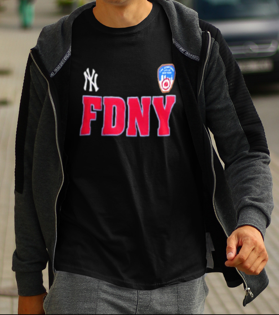 New York Yankees FDNY Collaboration With FDNY Patch And Yankees T-Shirt