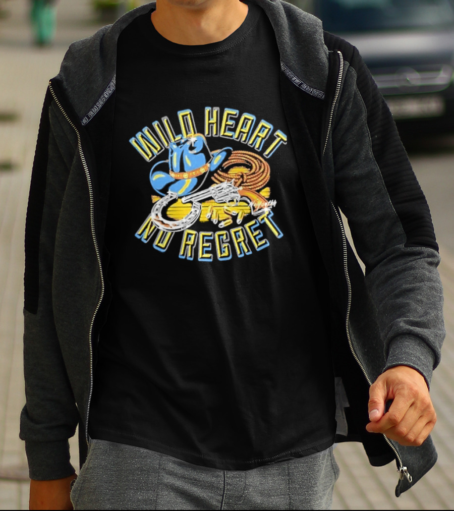 Wild Heart No Regret Cowboy Hat Revolver Horseshoe Rope T-Shirt