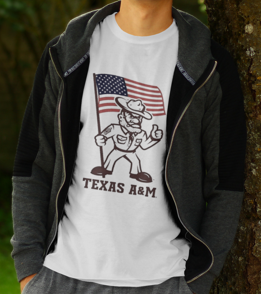 Awesome The Ol' Sarge Collection Texas A&M Maroon USA Flag T-Shirt