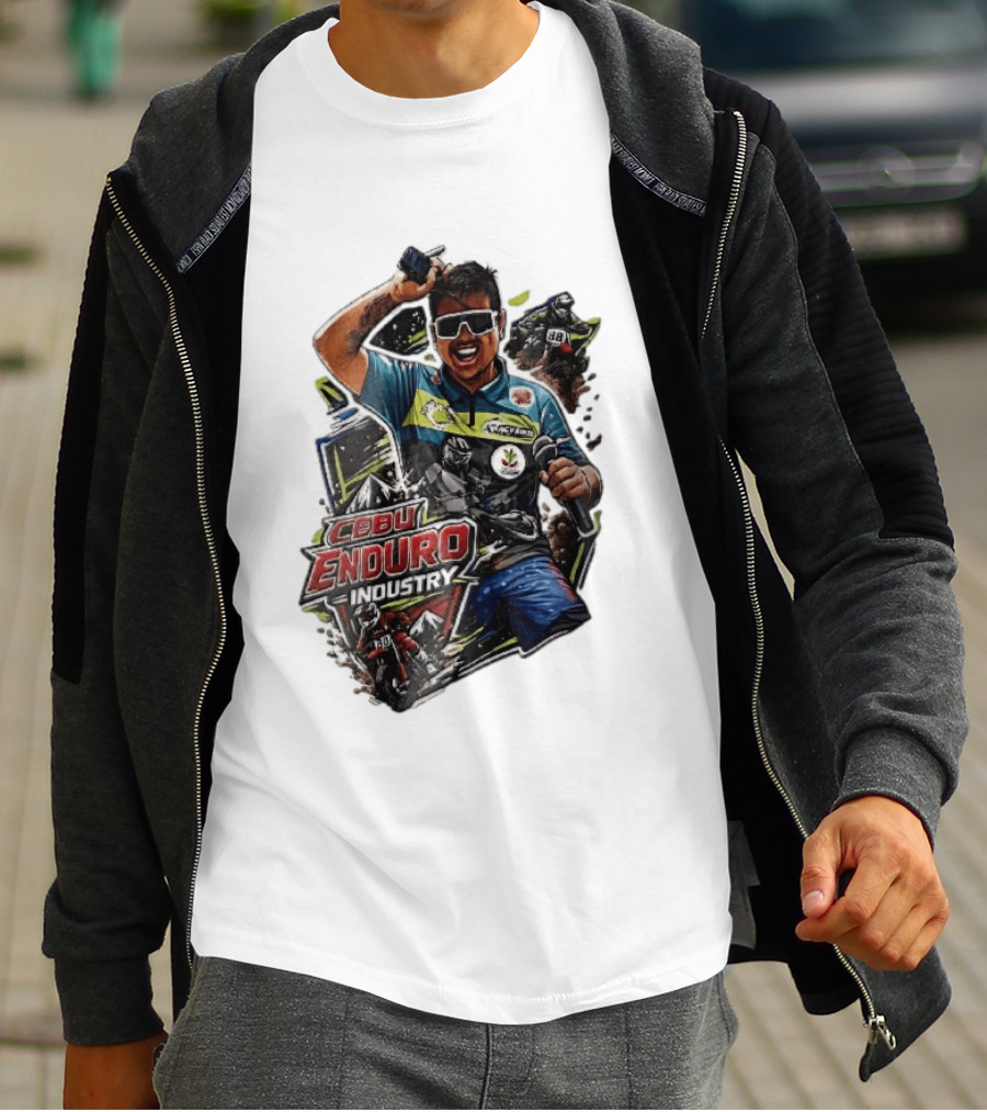 Cebu Enduro Industry Host With Microphone And Dirt Bike Riders Caricature T-Shirt