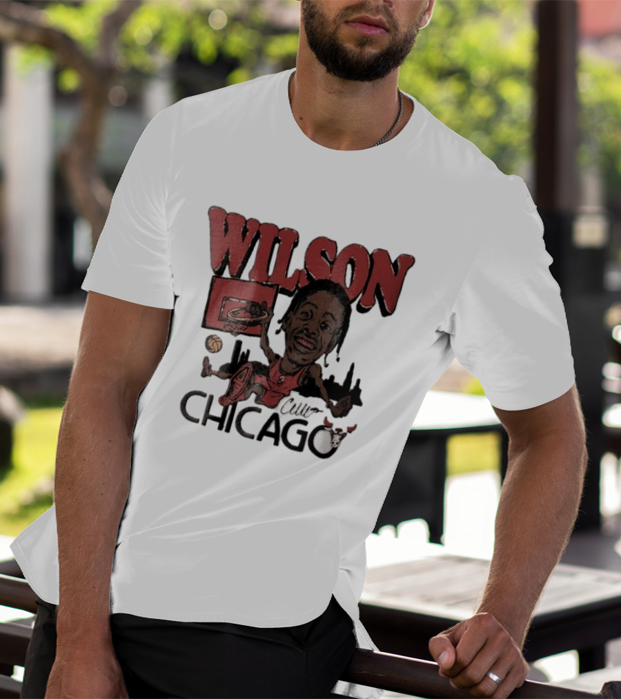 Chicago Bulls Wilson Cartoon Caricature Dunking City Skyline T-Shirt