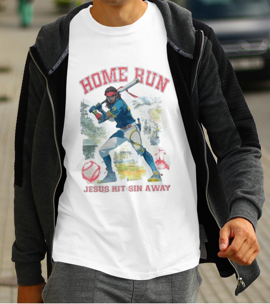 Home Run Jesus Hit Sin Away Baseball Faithful Player T-Shirt