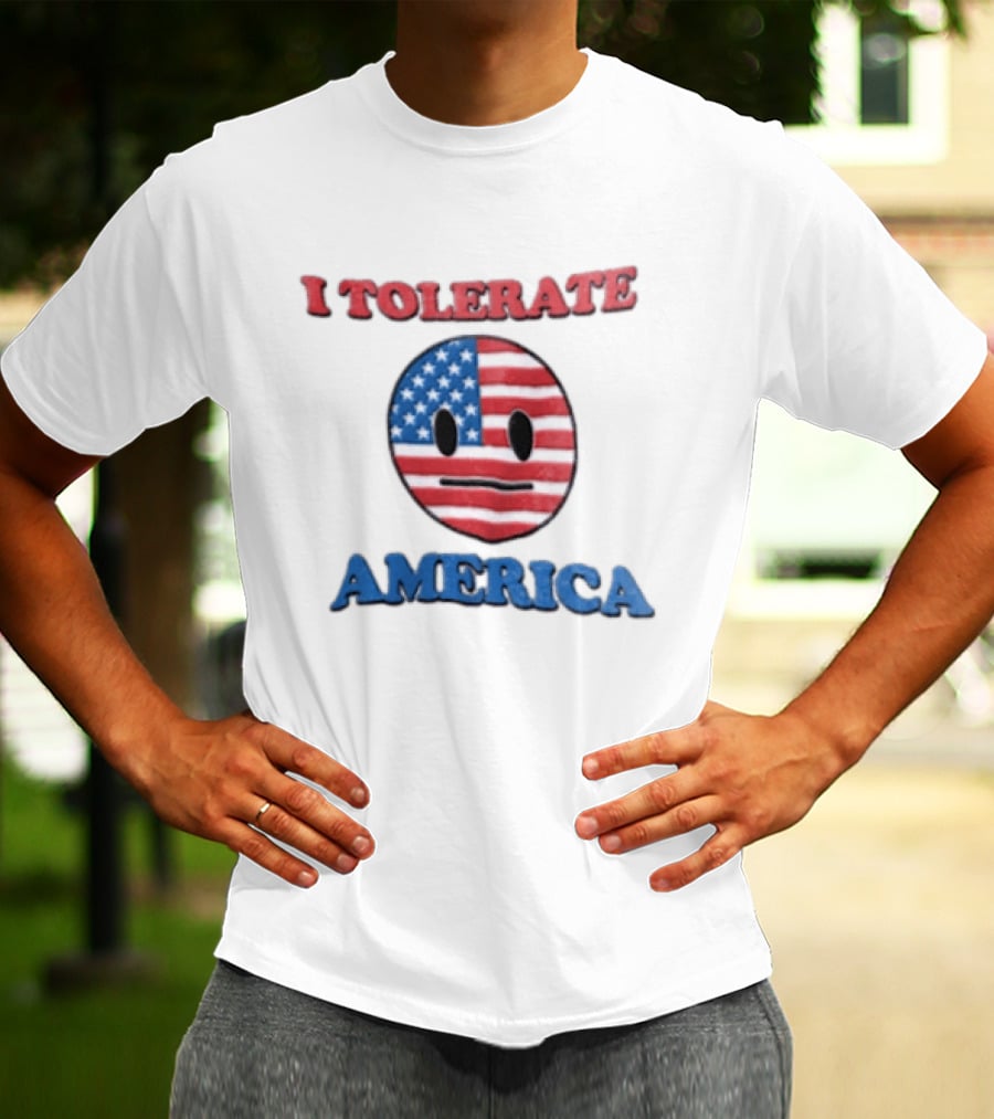 I Tolerate America USA Flag Emoji Face T-Shirt