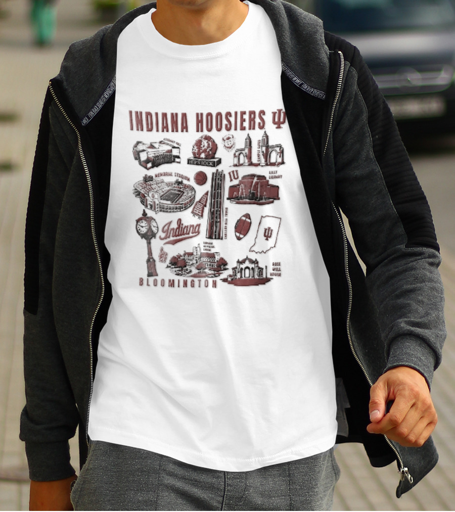 Indiana Hoosiers Bloomington Campus Landmarks Tower Map Collage T-Shirt
