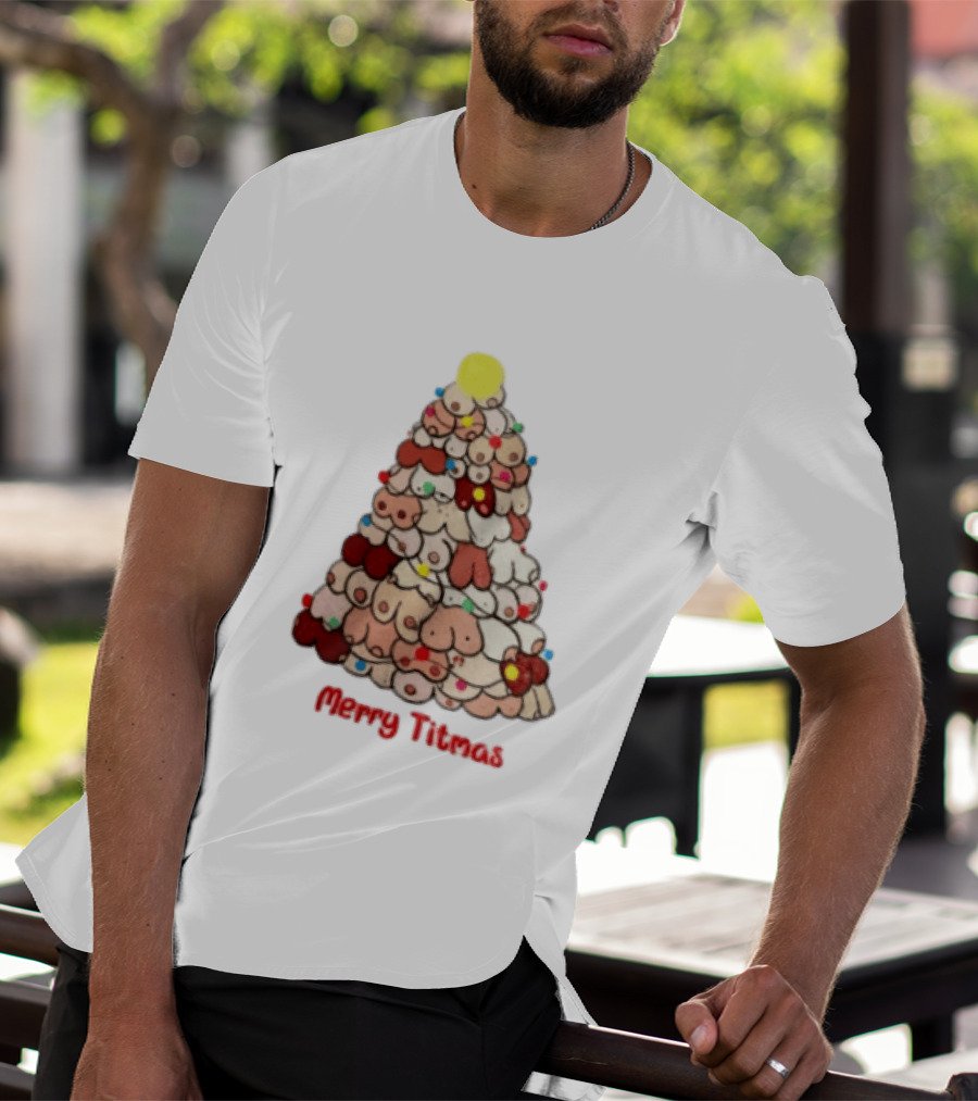 Merry Titmas Christmas Tree Humor Boob Ornaments T-Shirt