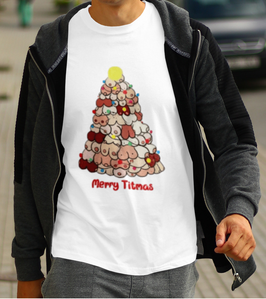 Merry Titmas Christmas Tree Humor Boob Ornaments T-Shirt