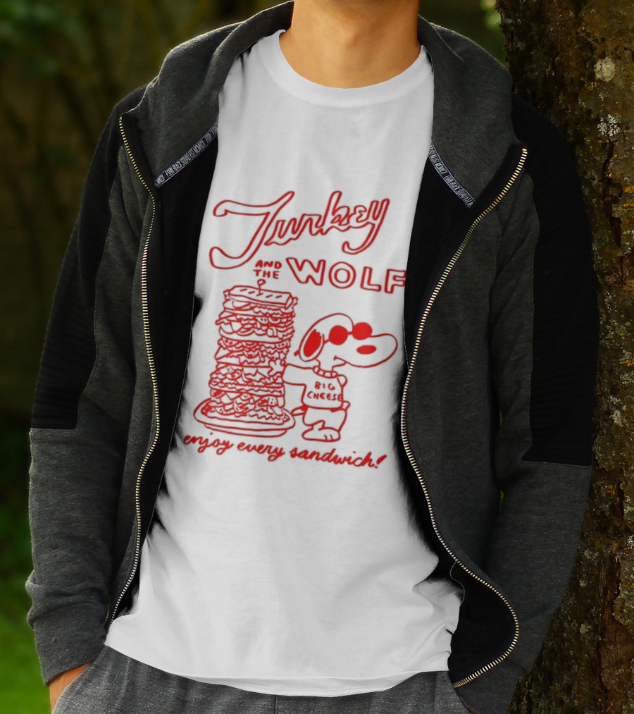 Turkey And The Wolf Big Cheese Enjoy Every Sandwich Stacked Cartoon Concept T-Shirt