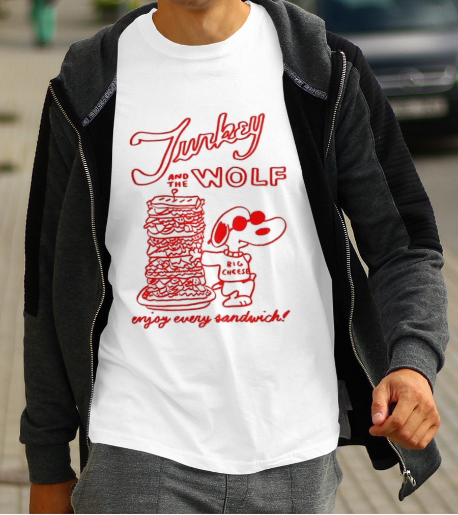 Turkey And The Wolf Big Cheese Enjoy Every Sandwich Stacked Cartoon Concept T-Shirt